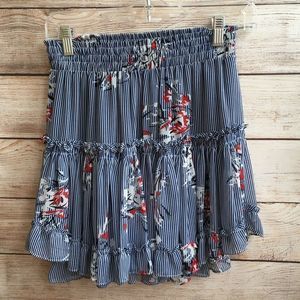 MISA LOS ANGELES MARION SKIRT IN NAVY BLUE STRIPES AND FLORAL